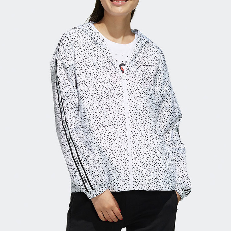 Adidas阿迪达斯正品女印花连帽透气拉链休闲运动外套夹克EI4255