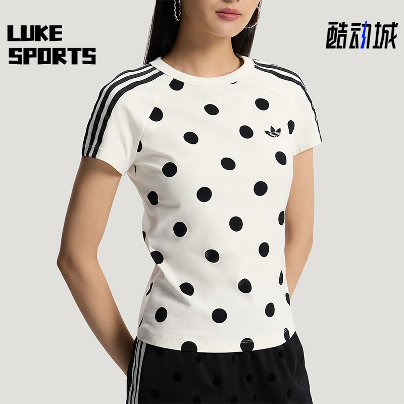 Adidas/阿迪达斯正品三叶草女士圆领波点休闲时尚修身T恤KV1193