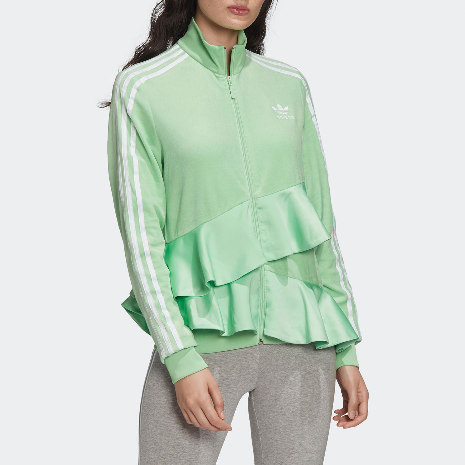 Adidas/阿迪达斯正品 三叶草女子舒适荷叶边运动外套 FT9885