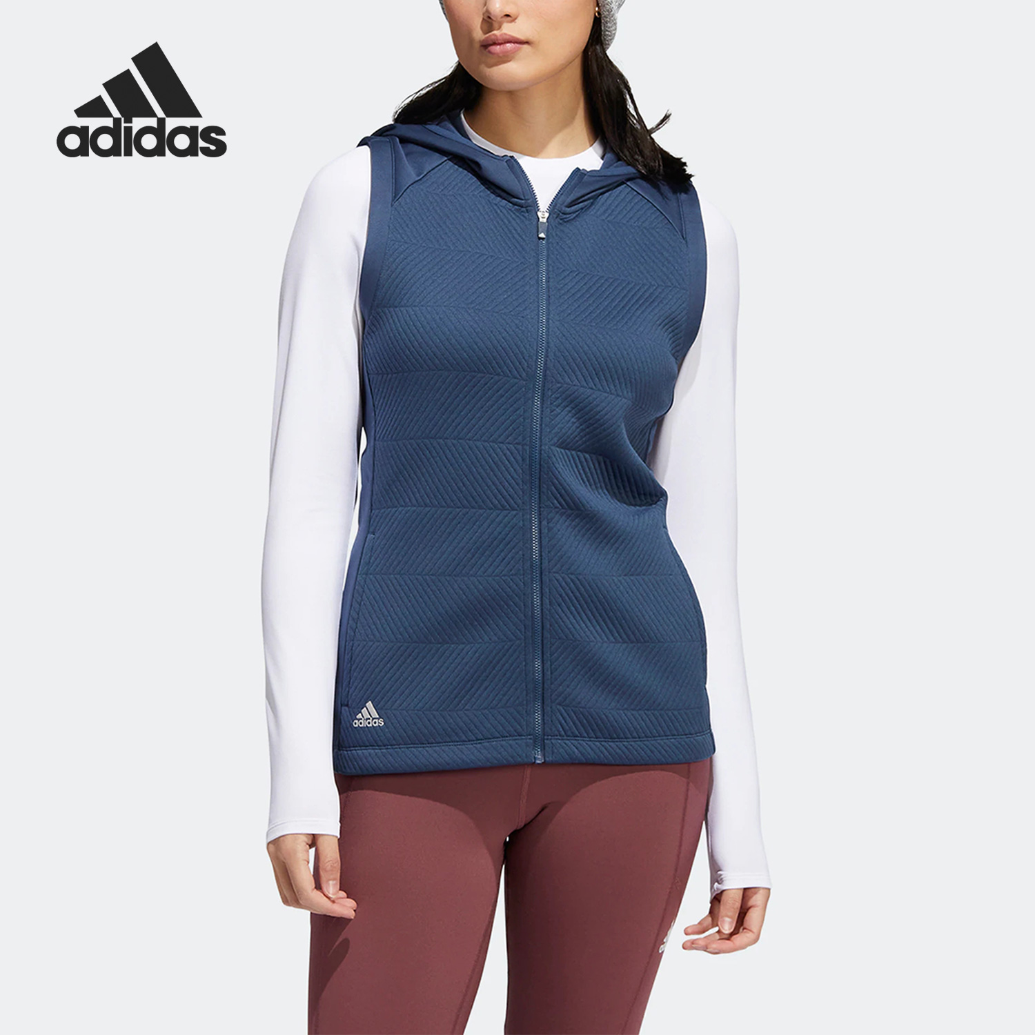 Adidas/阿迪达斯官方正品秋季新款女子高尔夫运动连帽马甲HG6965