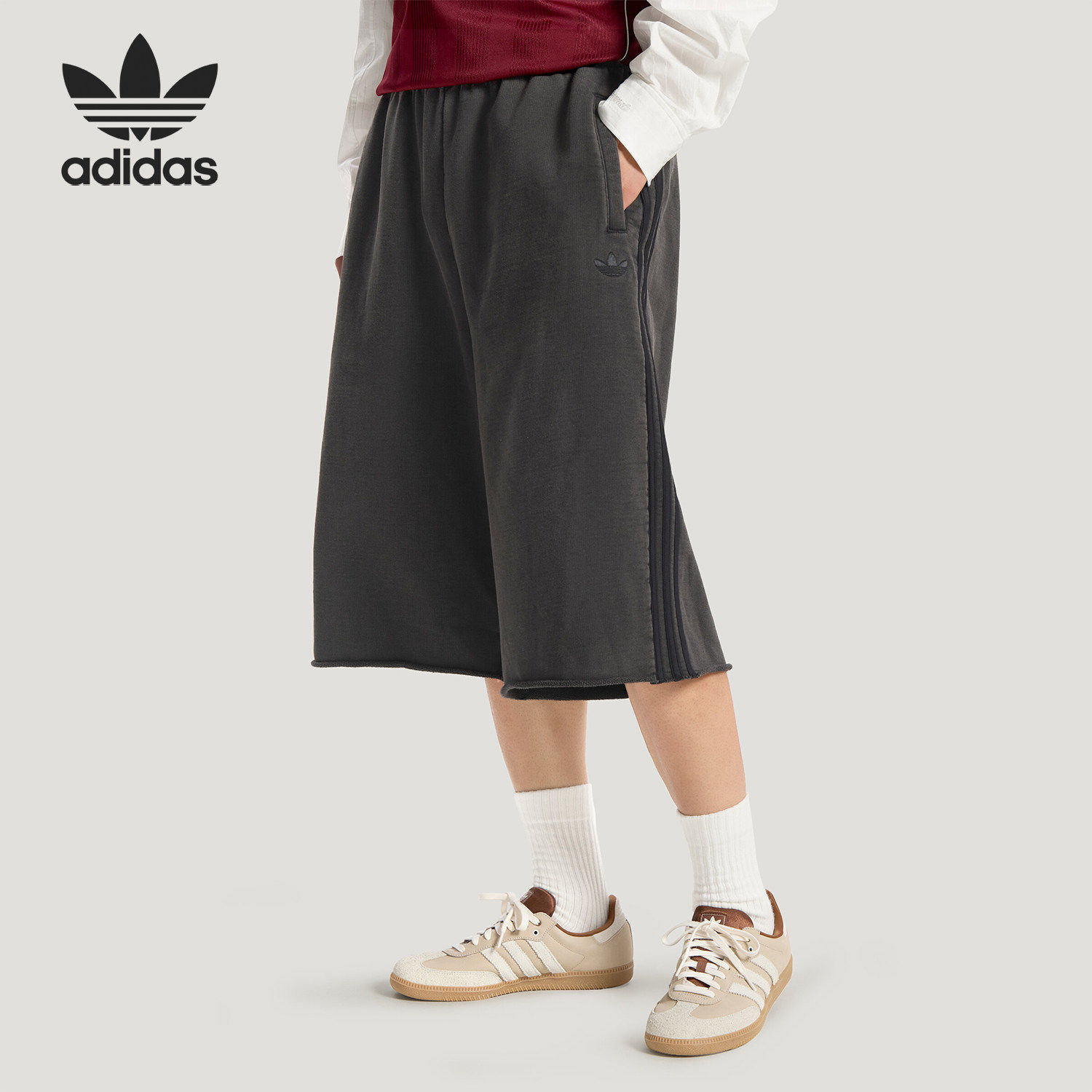 Adidas/阿迪达斯官方正品三叶草男士宽松日常休闲针织短裤KY2199