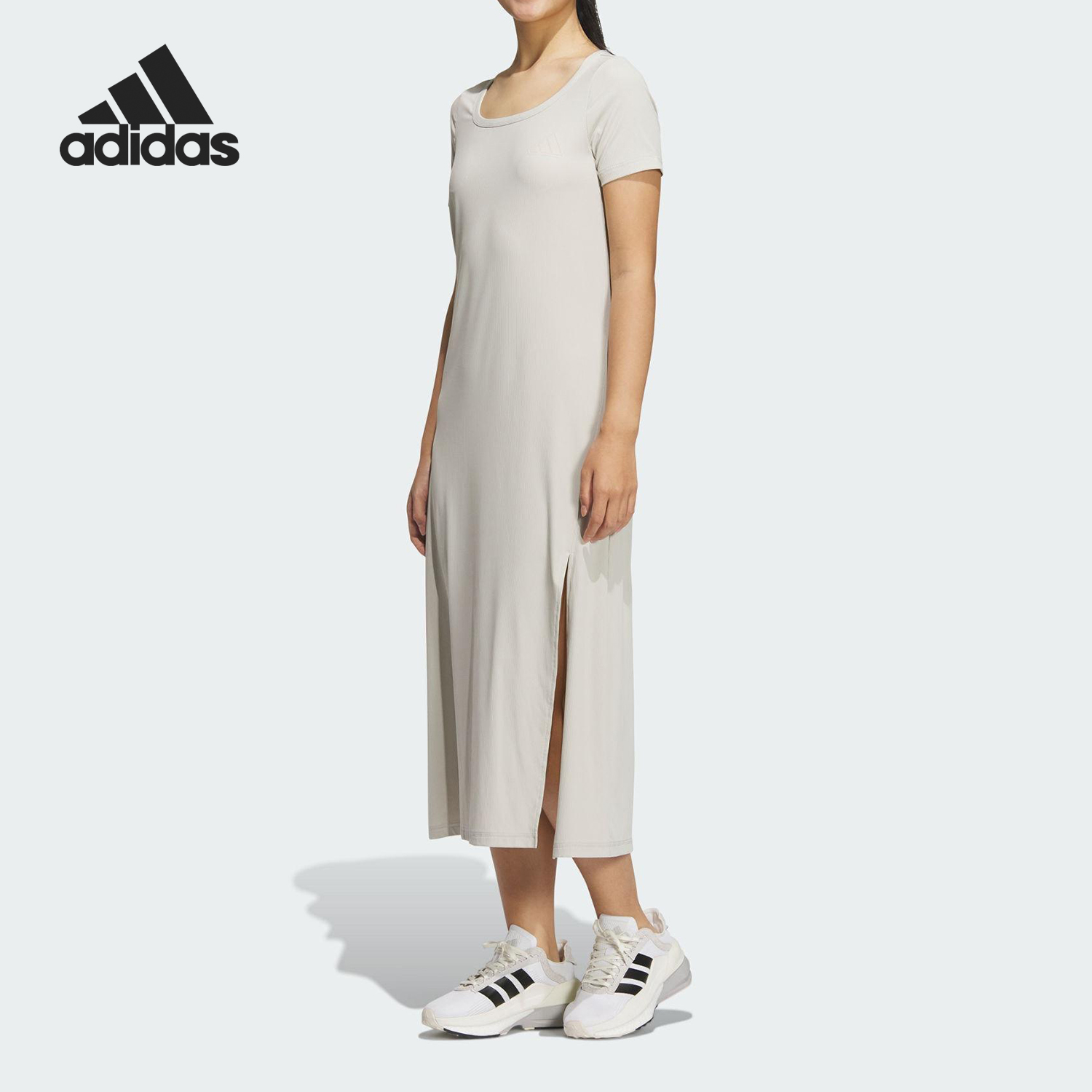 Adidas/阿迪达斯官方正品SHORT女士侧开叉方领修身连衣裙JN0707