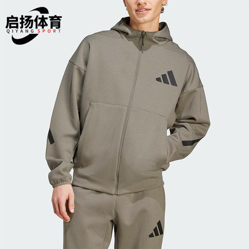阿迪达斯男士连帽宽松短款外套