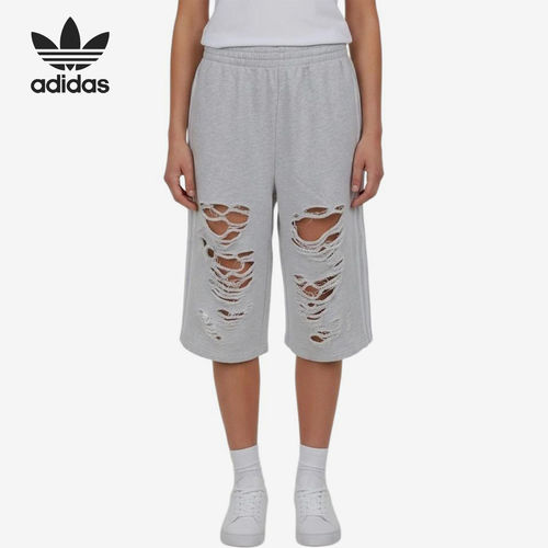 Adidas/阿迪达斯官方正品三叶草女士针织条纹中腰休闲短裤LC6461