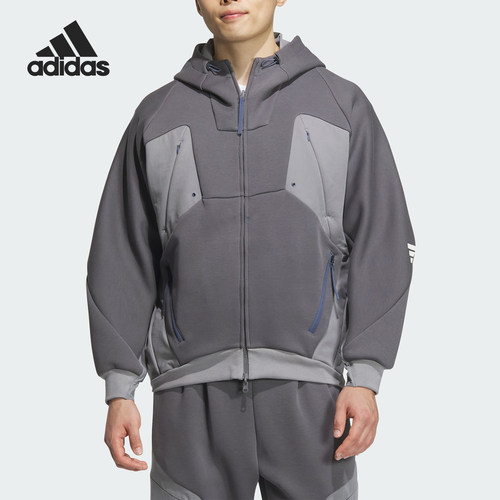 Adidas/阿迪达斯官方正品新款男士宽松拼接连帽夹克外套JM6189