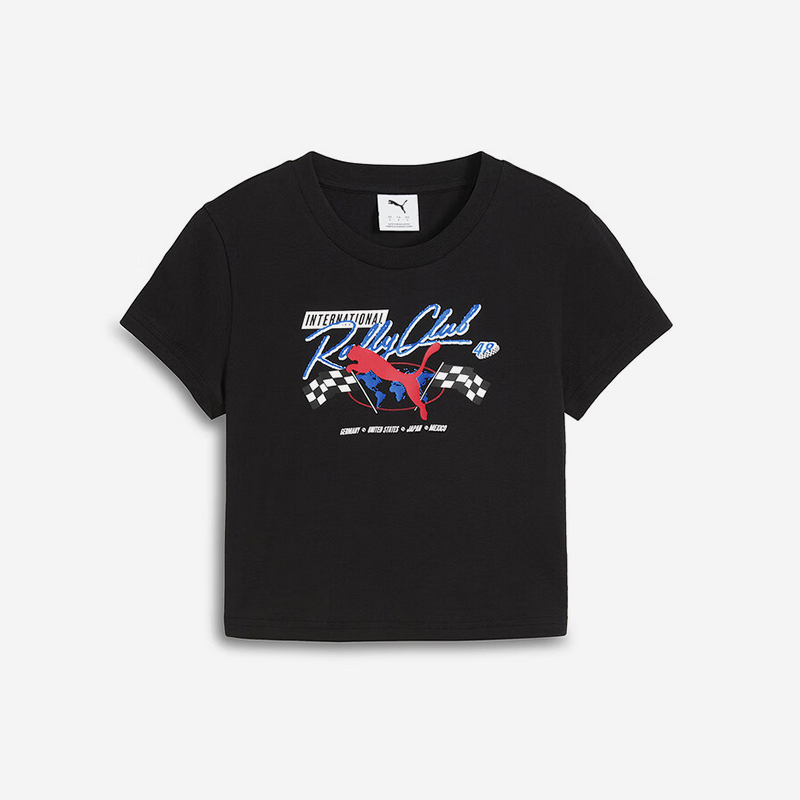 Puma/彪马正品2025夏季款女士修身露脐透气印花短袖632942-01