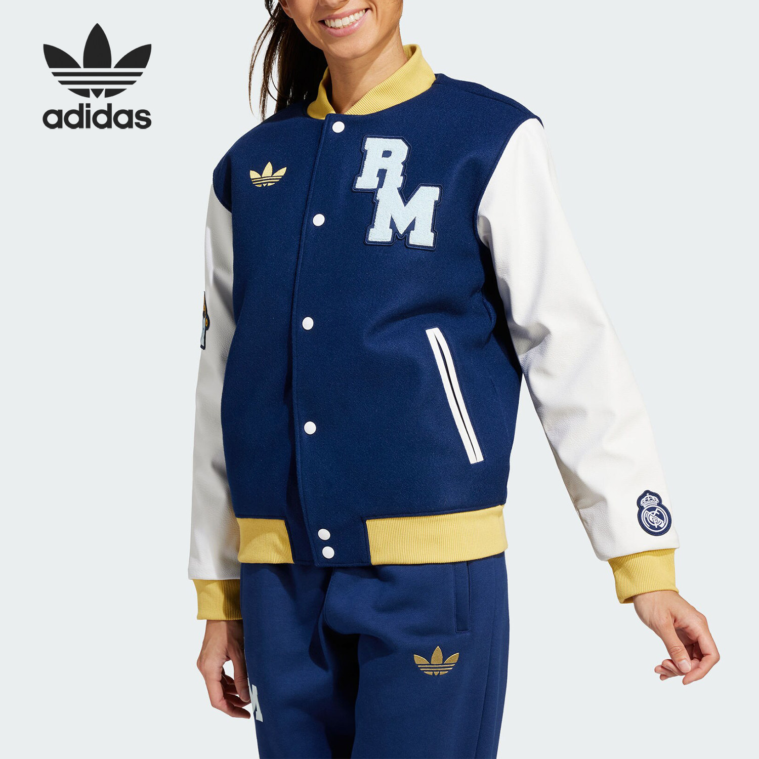 Adidas/阿迪达斯官方正品三叶草学院风男女棒球服休闲棉服JF2589