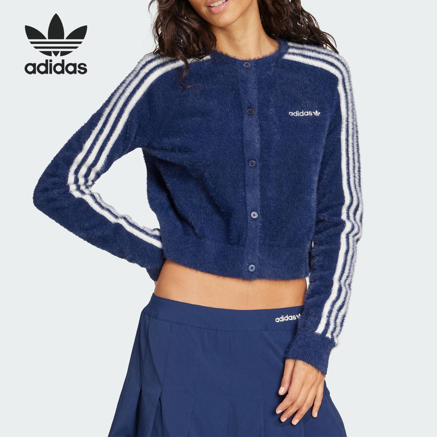 Adidas/阿迪达斯官方正品三叶草女士针织保暖休闲长袖外套JW3644