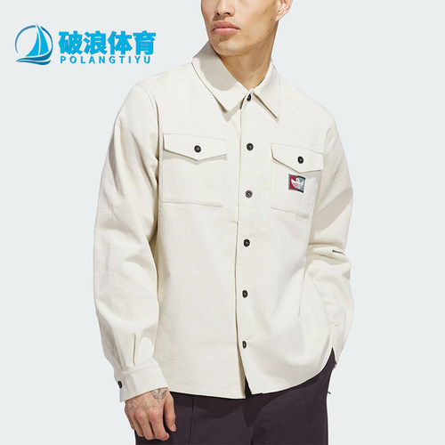 Adidas/阿迪达斯正品三叶草男女经典灯芯绒翻领简约衬衫JX5443