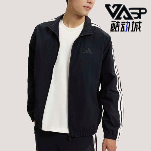 Adidas/阿迪达斯正品春季男士宽松经典透气条纹立领外套KR2520
