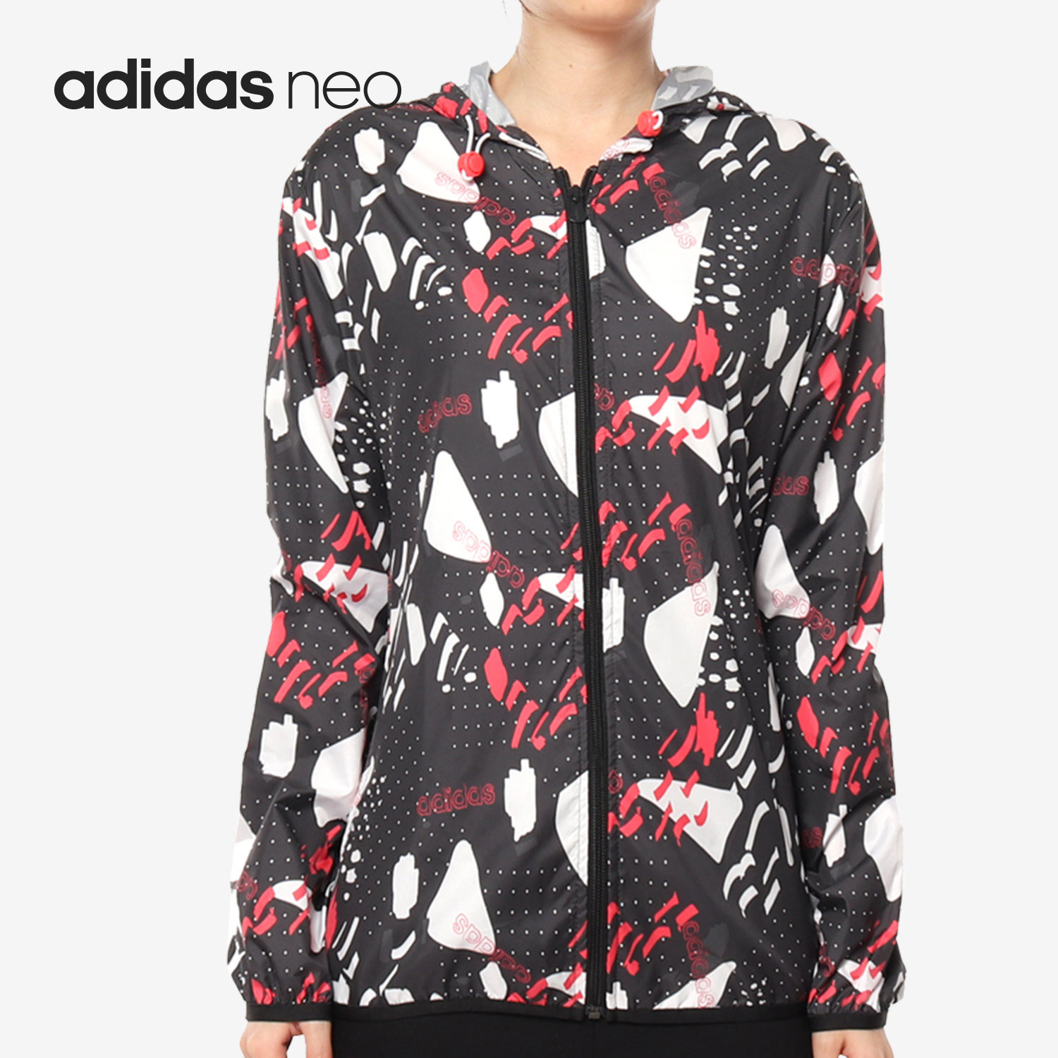 Adidas/阿迪达斯正品新款女子印花运动服休闲连帽夹克外套GT6488