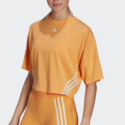 Adidas/阿迪达斯正品2025女士透气宽松训练圆领短款运动T恤H65050