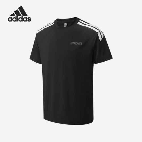 Adidas/阿迪达斯官方正品男士三条纹圆领套头短袖休闲T恤KQ5335