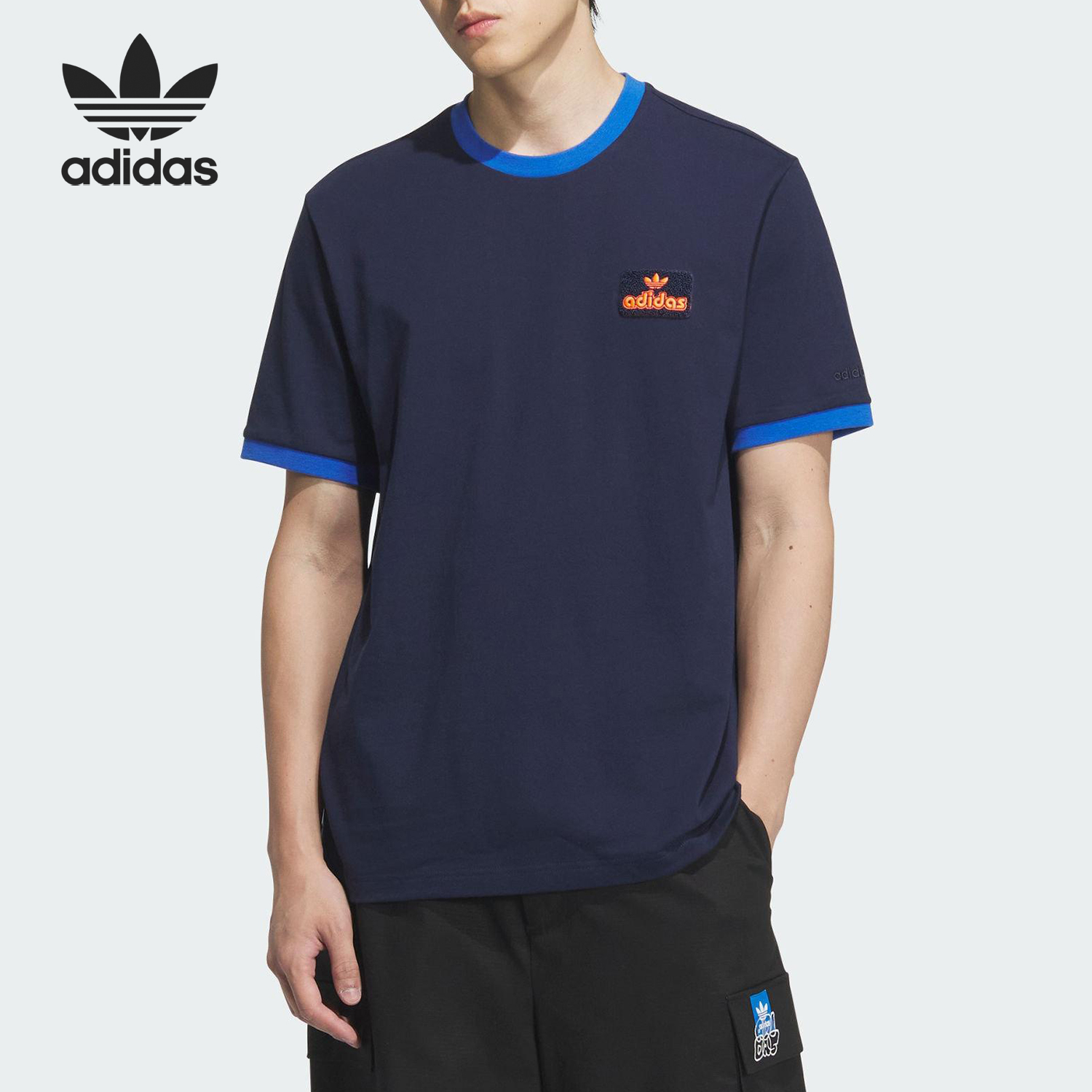 Adidas/阿迪达斯官方正品三叶草男士宽松针织透气休闲短袖JX2637