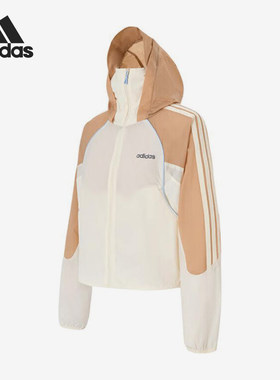 Adidas/阿迪达斯正品2025女士透气拼接连帽运动外套KB8499