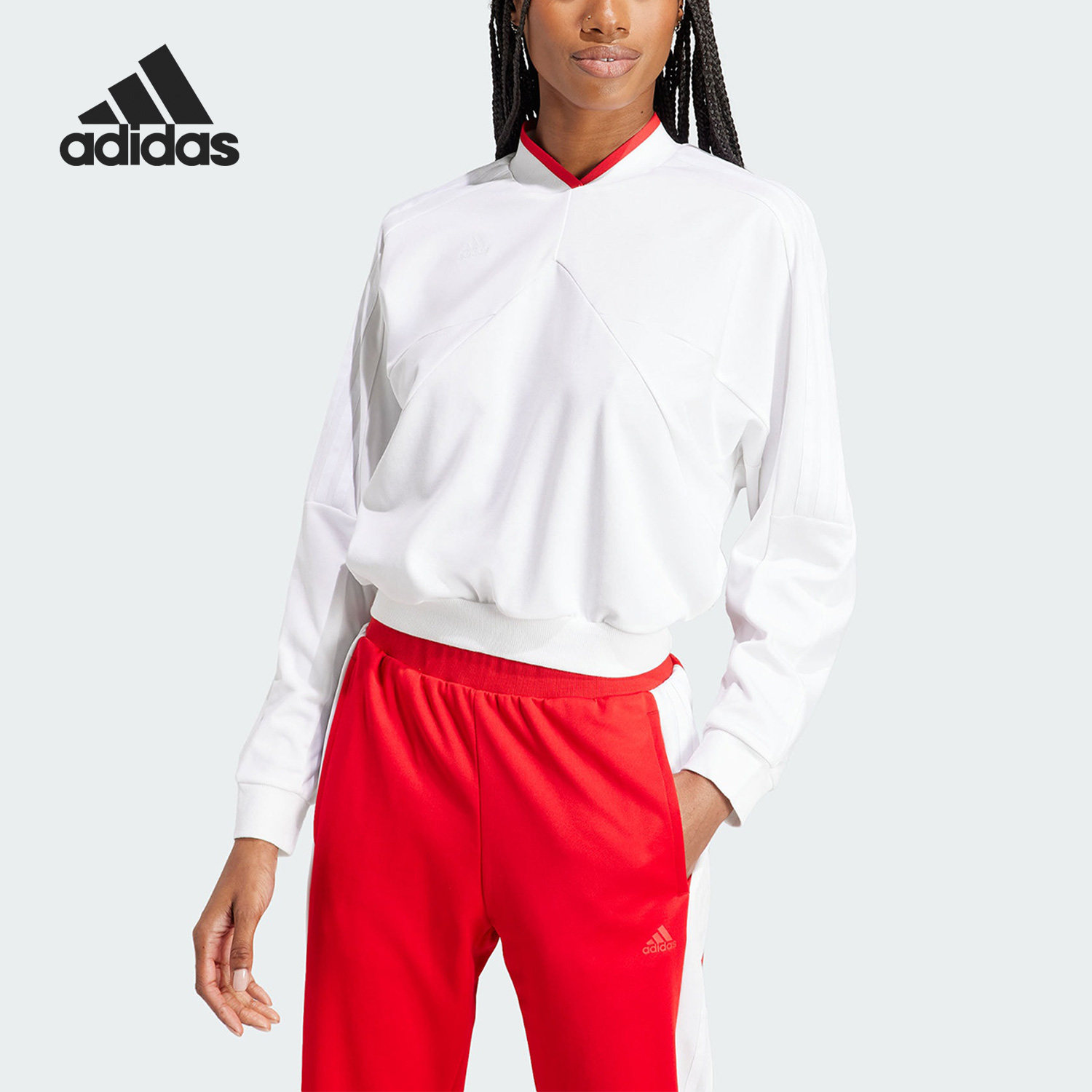 Adidas/阿迪达斯官方正品W TIRO CREW女子运动V领套头卫衣IM4990