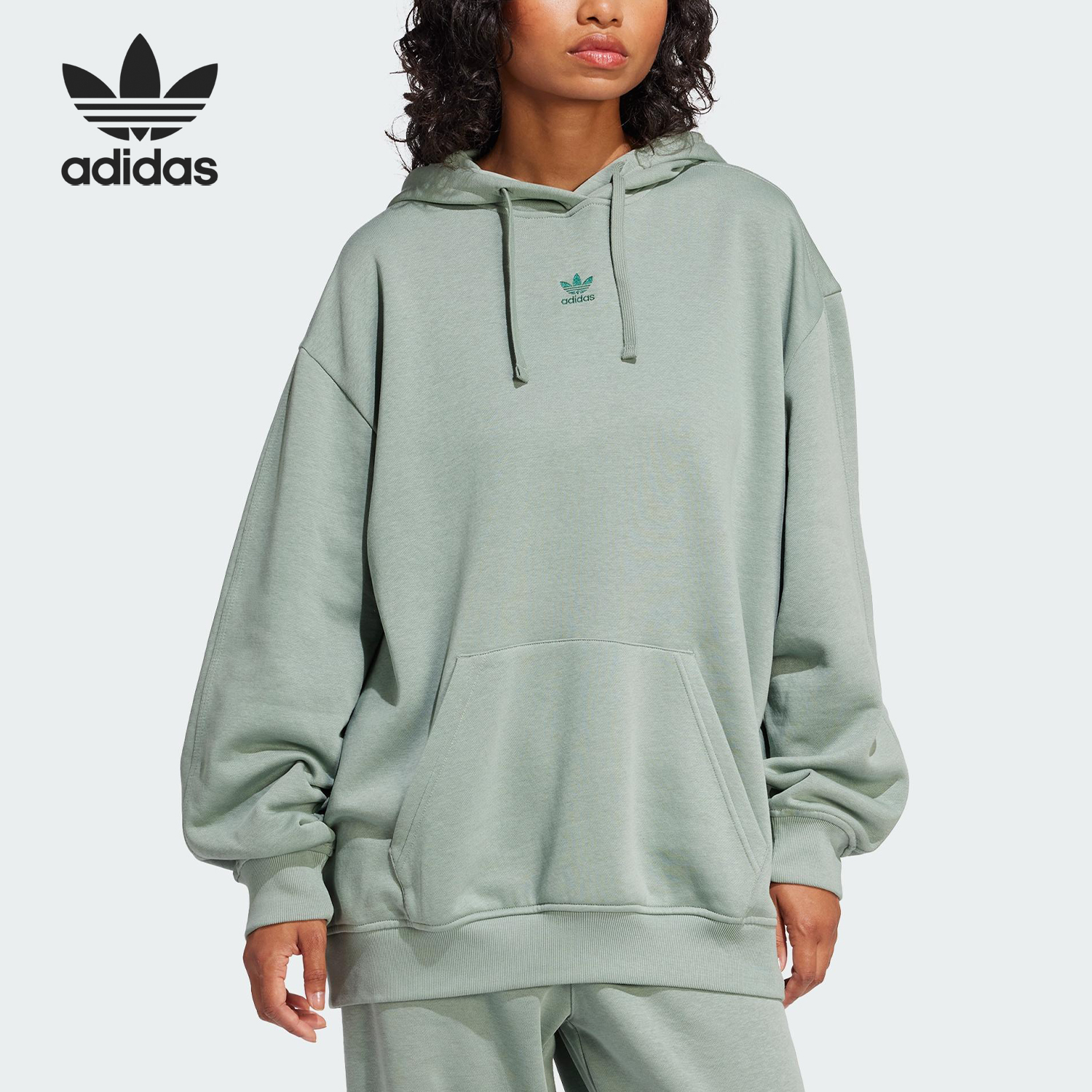 Adidas/阿迪达斯官方正品三叶草女士针织加绒保暖连帽卫衣JJ3474