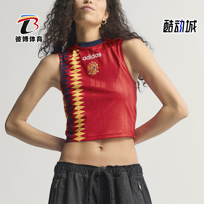 Adidas/阿迪达斯正品女士Logo修身短款连帽无袖足球衣KE2290