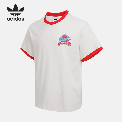 Adidas/阿迪达斯官方正品三叶草男士图案针织印花透气短袖KF9606