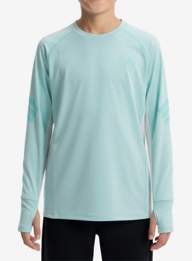 Adidas/阿迪达斯正品新款大童休闲圆领长袖经典浅蓝运动T恤KG5965
