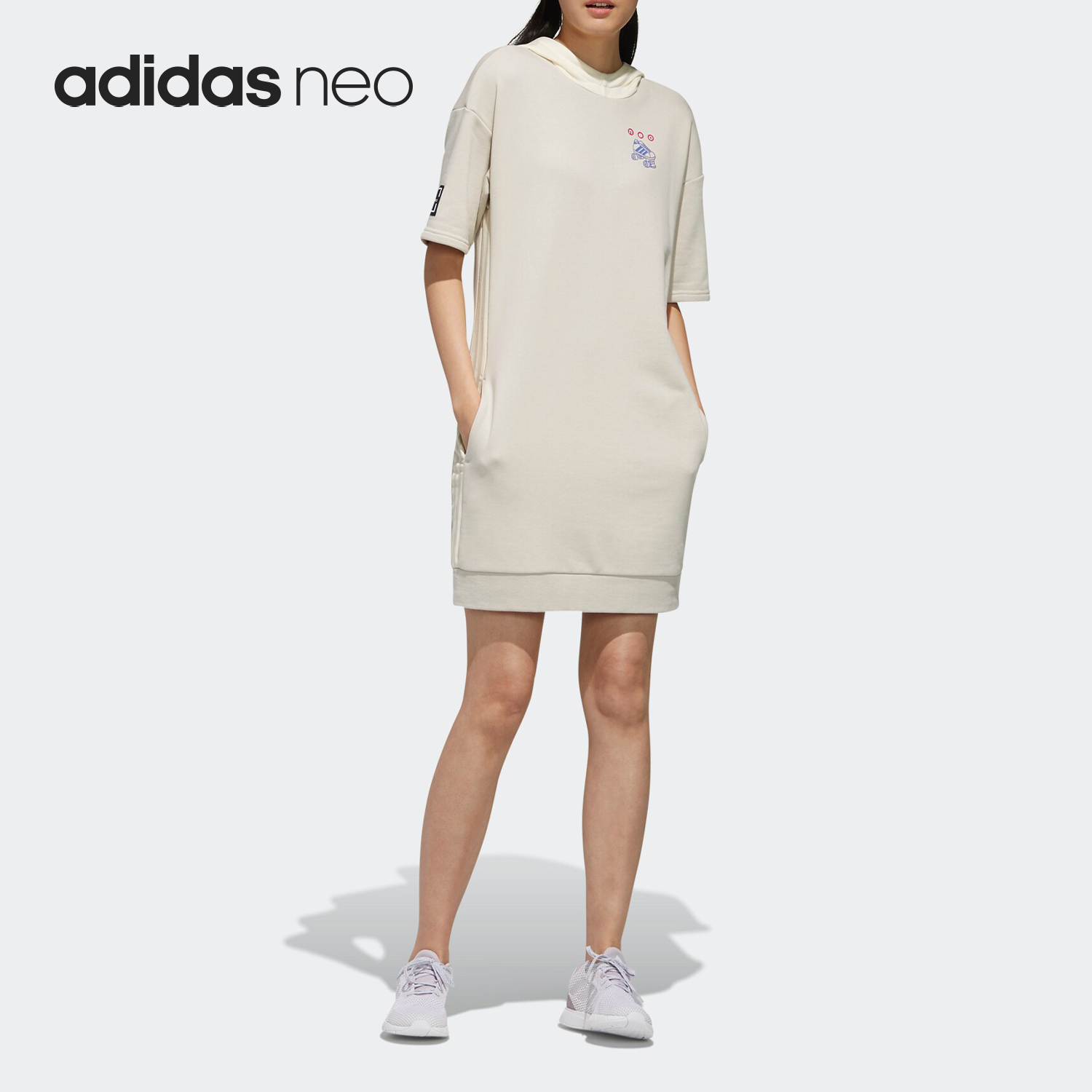 Adidas/阿迪达斯正品neo 女子连帽套头短袖裙子休闲连衣裙 FU3580