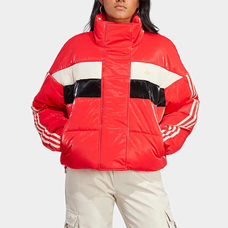 阿迪达斯女士亮面立领棉服