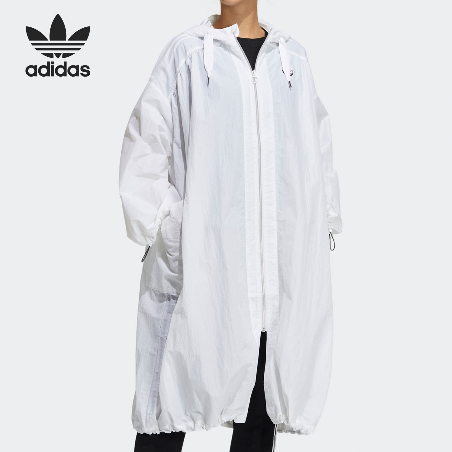 Adidas/阿迪达斯正品三叶草春季连帽长款休闲女子拉链外套H39045
