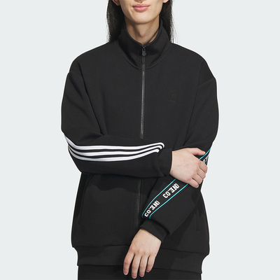 阿迪达斯男士立领宽松条纹外套