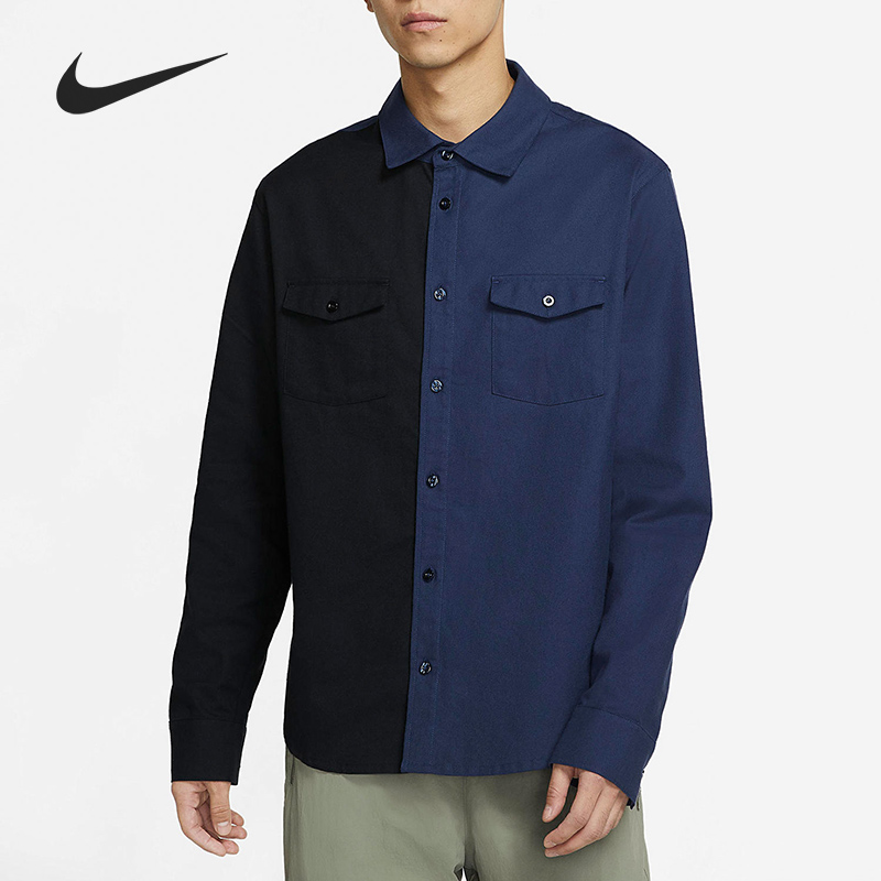 Nike耐克正品男翻领深蓝色口袋工装运动风法兰绒衬衫DA4168-410