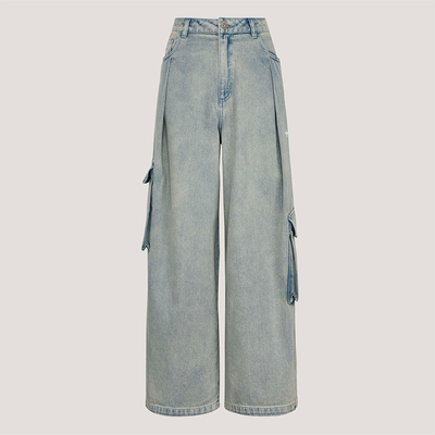 Adidas/阿迪达斯正品三叶草女士工装做旧牛仔经典宽松长裤KU9533