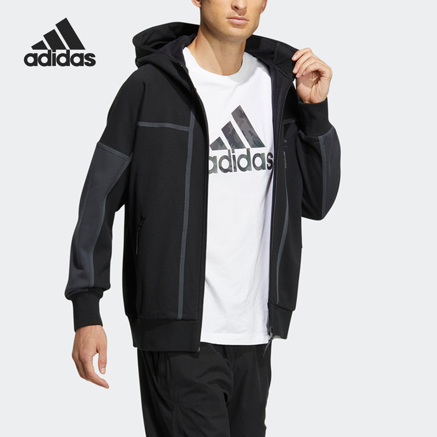 Adidas/阿迪达斯正品当季新款男子加绒连帽夹克外套 HN8974