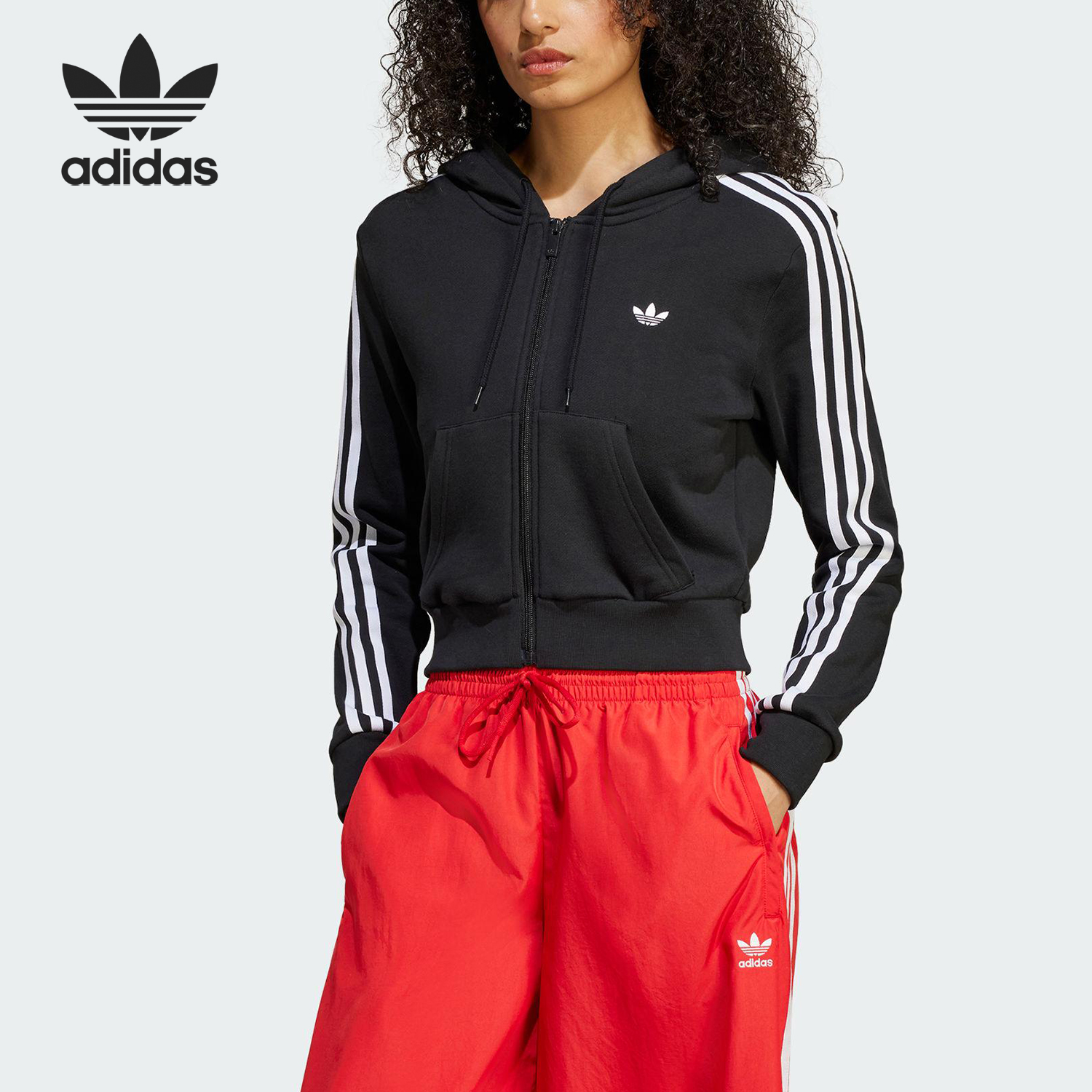 Adidas/阿迪达斯正品三叶草女士针织连帽运动夹克外套JX9220