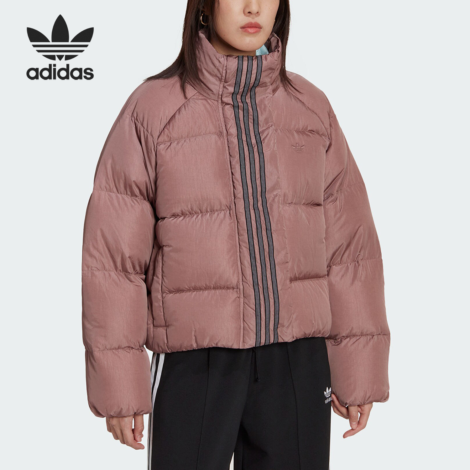 Adidas/阿迪达斯正品三叶草女士立领保暖拉链羽绒服HK5237