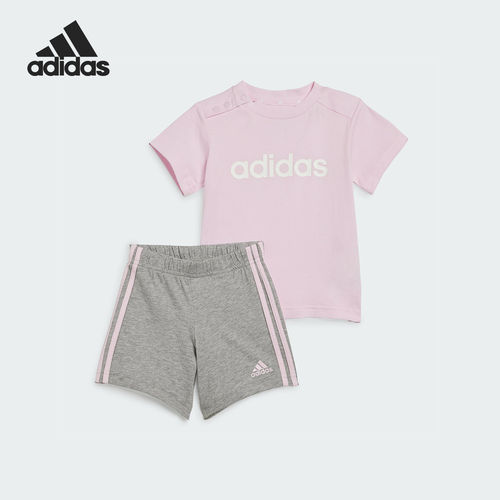 Adidas/阿迪达斯正品2025婴童圆领短袖针织短裤套装IS2496