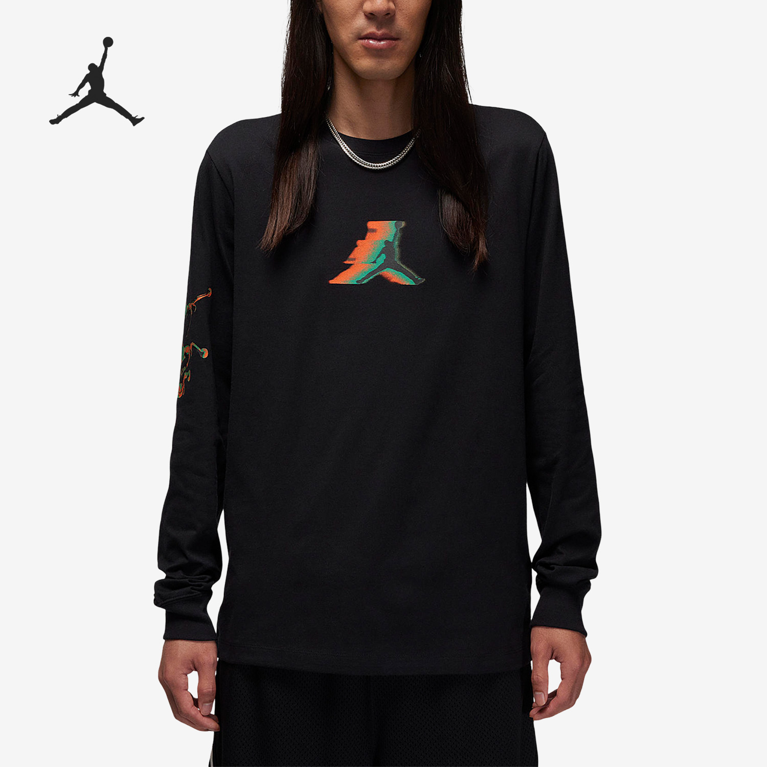 Nike/耐克正品JORDAN男子徽标印花圆领套头长袖T恤FB7456-010