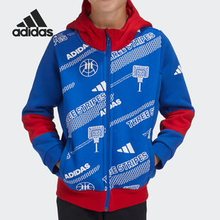 GG3614 小童篮球印花连帽训练运动夹克外套 Adidas 阿迪达斯正品