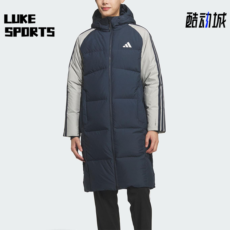 Adidas/阿迪达斯正品3S CB Long Down男士连帽长款羽绒服KQ5494