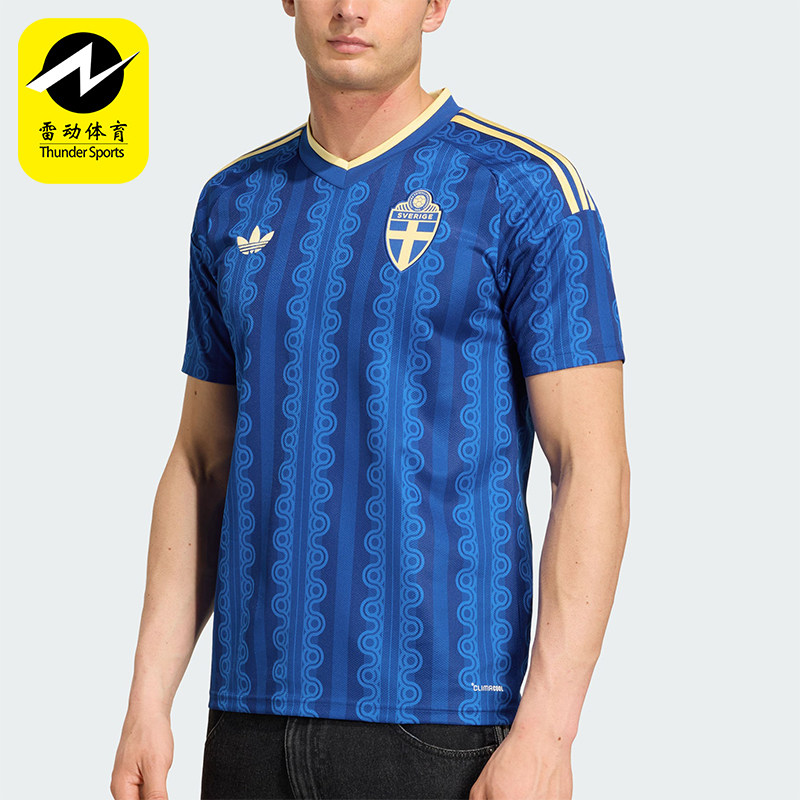 Adidas/阿迪达斯正品新款男蓝黄色足球V领足球经典短袖球衣JM5810