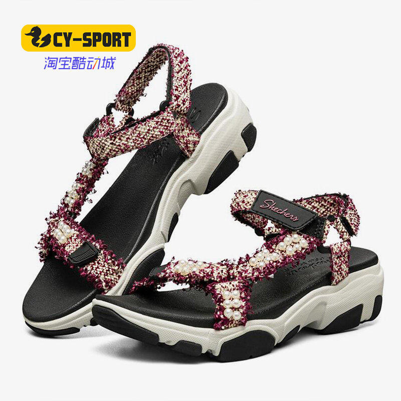 Skechers/斯凯奇正品夏季新款女子时尚珍珠饰魔术贴休闲凉鞋