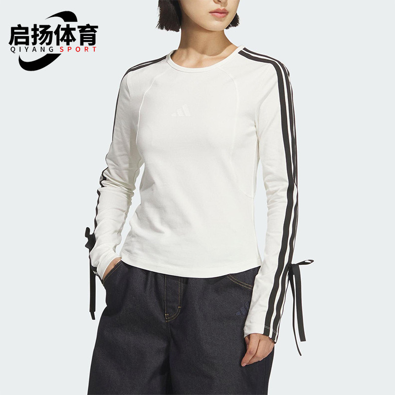 Adidas/阿迪达斯正品2025女士运动针织修身蝴蝶结长袖T恤KG3861 - 实物图