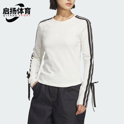 Adidas/阿迪达斯正品2025女士运动针织修身蝴蝶结长袖T恤KG3861