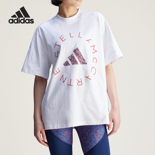 女士休闲透气印花短袖 Adidas 款 阿迪达斯官方正品 JG0975 2025夏季