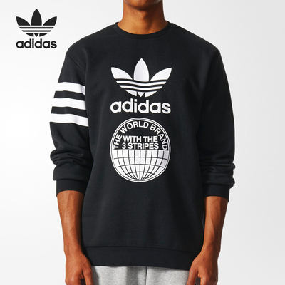 Adidas/阿迪达斯正品男士Logo印花圆领休闲长袖针织衫BP8912