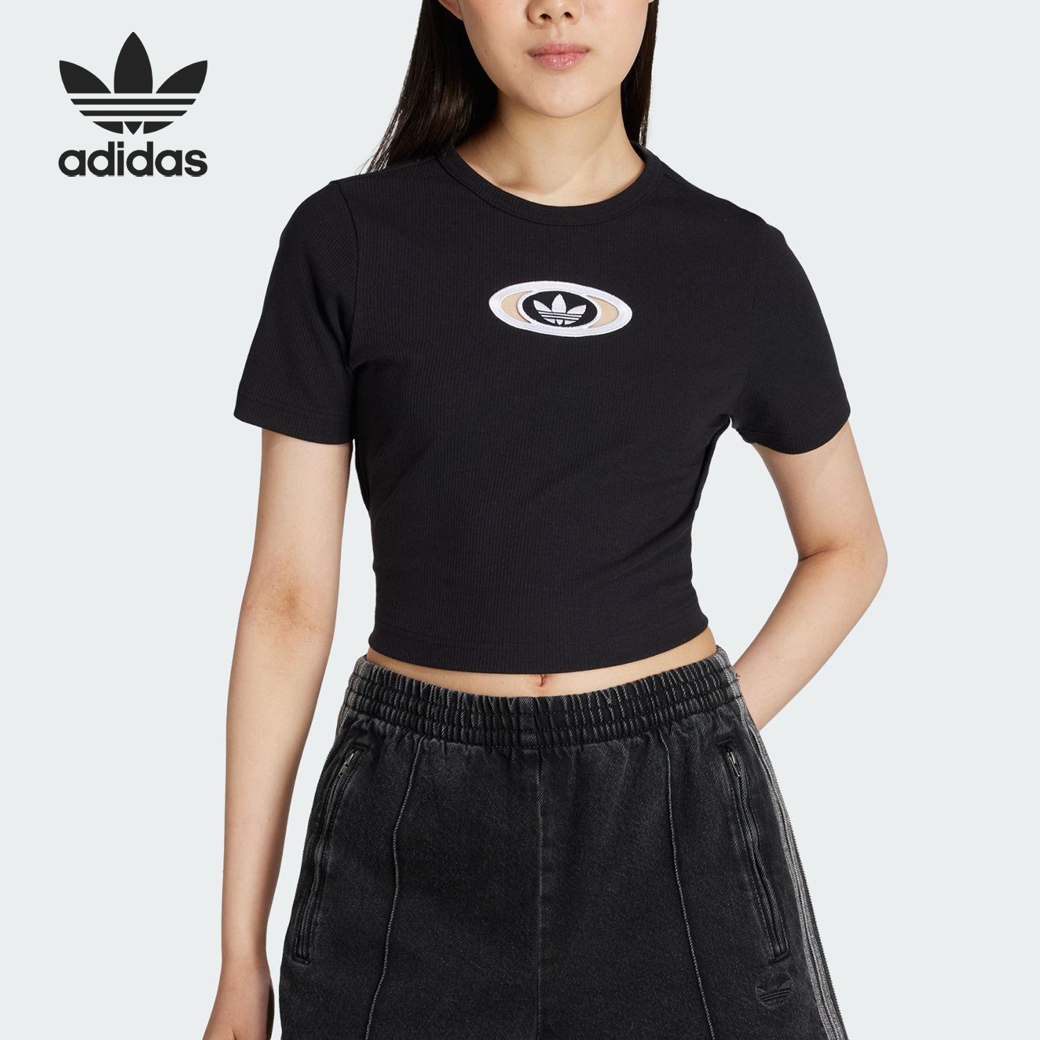 Adidas/阿迪达斯官方正品三叶草女士后背镂空针织透气短袖KC8804