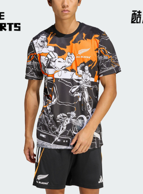 Adidas/阿迪达斯正品新款男黑橙色橄榄球跑步经典短袖T恤JV7531