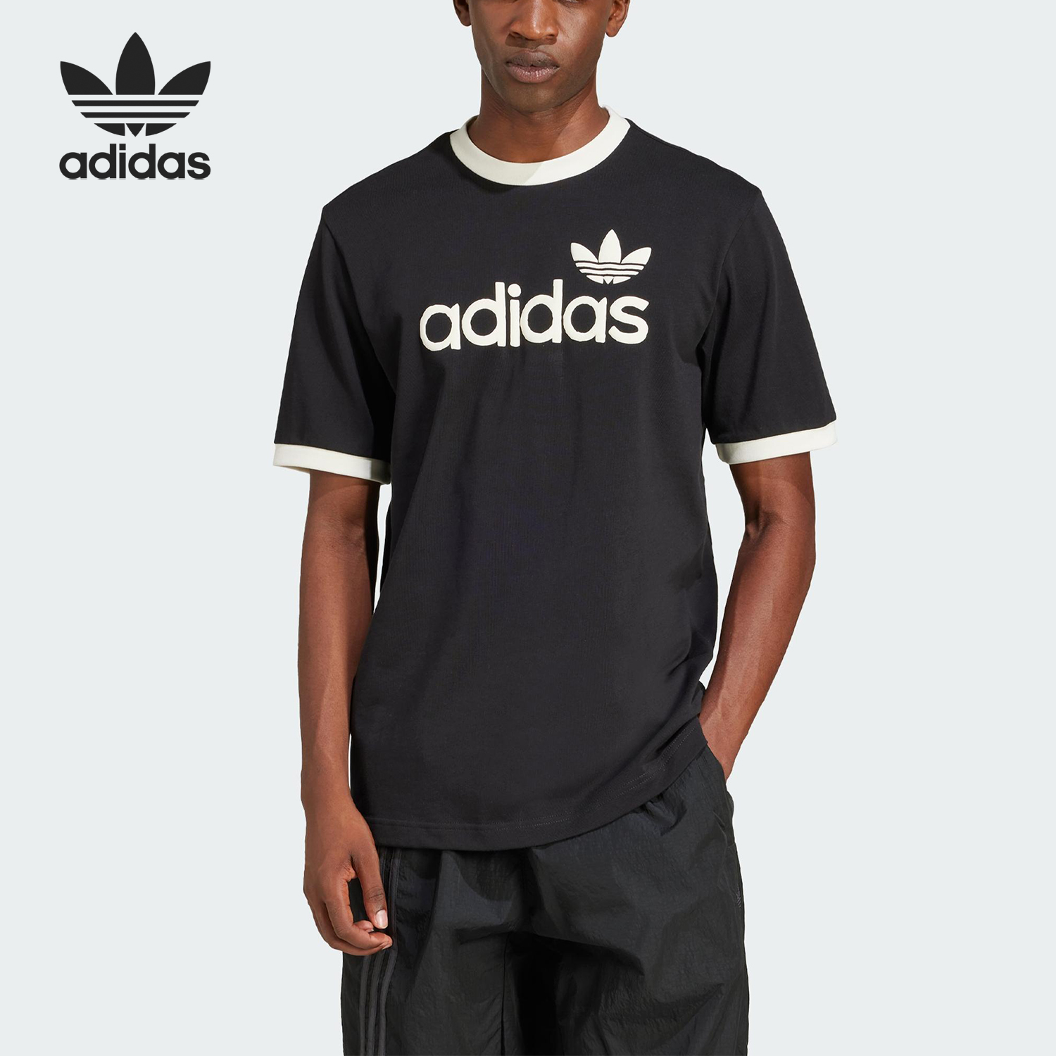 Adidas/阿迪达斯正品三叶草男士印花透气圆领短袖T恤JC8372