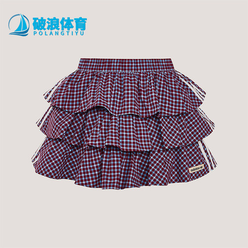 Adidas/阿迪达斯正品三叶草女士运动时尚潮流格子复古短裙KU9399