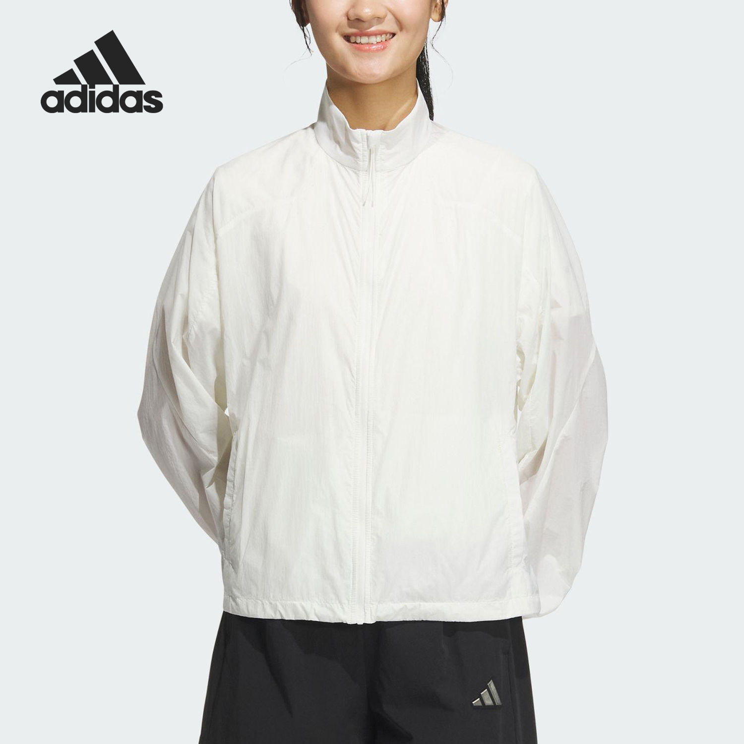 Adidas/阿迪达斯官方正品2025新款女士梭织立领防晒外套JM8878