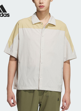 Adidas/阿迪达斯正品2025夏新款男士梭织宽松翻领衬衫JZ8405