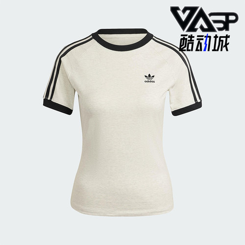 Adidas/阿迪达斯正品三叶草女士印花圆领经典套头修身短袖IR8104